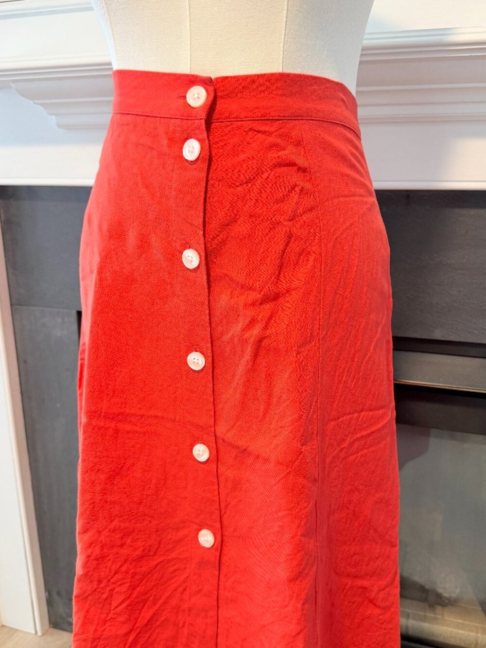 ❤️ 🧡 Reddish-Orange Linen Blend Midi Skirt Button Front | LOFT | Size 8
